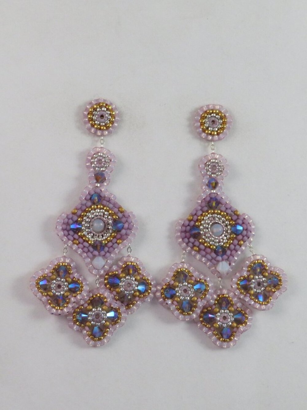 Lavender and gold crystal earrings